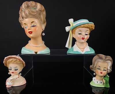 A Collection of Four Vintage Mid-Century Ceramic Lady Head Vases. A collection of four vintage 