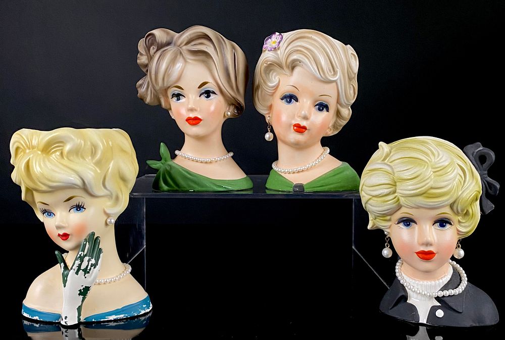 A Collection of 4 Napcoware Mid-Century Lady Head Vases. This collection consists of four 