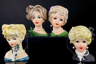 A Collection of 4 Napcoware Mid-Century Lady Head Vases. This collection consists of four 