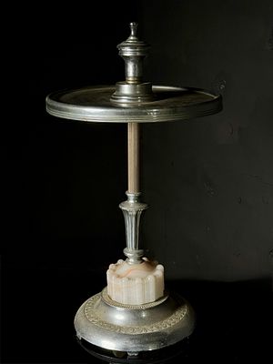 Art Deco Floor Smoking Stand with Chromed Metal and Banded Stone. A single Art Deco period floor 