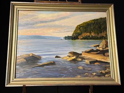 Oil Painting Titled "Sails" Keuka Lake NY Attributed to Tom Gardner. This is a single framed oil 