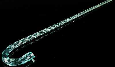 Blown Glass End of Day Parade Cane, Aqua Twist. A single (1) blown glass parade cane, commonly 