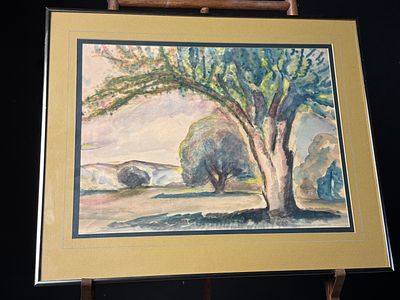 Bernard Gussow (1881-1957) Original Watercolor Landscape, Tree Trunks Series. An original 