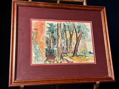 Attributed Bernard Gussow Watercolor Maine Tree Trunk Series Work in Process. A single framed 