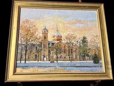 Brian M. Hart Painting Gothic Revival Building. An oil or acrylic painting executed in thick 