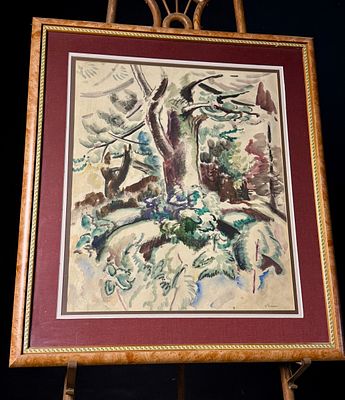 Bernard Gussow Original Watercolor Painting Tree Trunks. An original framed watercolor painting 