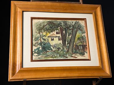 Attributed to Bernard Gussow Landscape Watercolor Painting. A framed watercolor painting on 