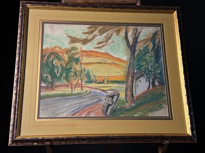 Framed Expressionist Landscape in Pastel or Chalk Bernard Gussow. Presumabley Bernard Gussow 