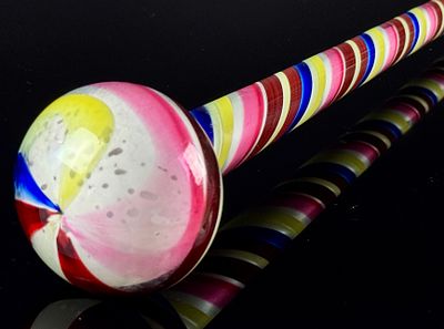 End of Day Art Glass Whimsy Parade Cane Staff with Multicolor Spiral Design. A single free-blown 