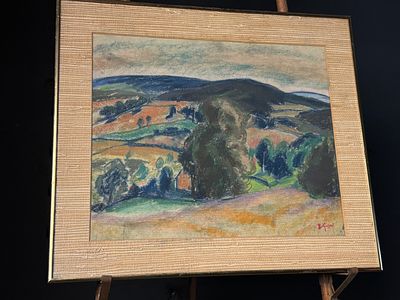 Post-Impressionist Style Framed Pastel Drawing of a Landscape. A single framed pastel drawing on 