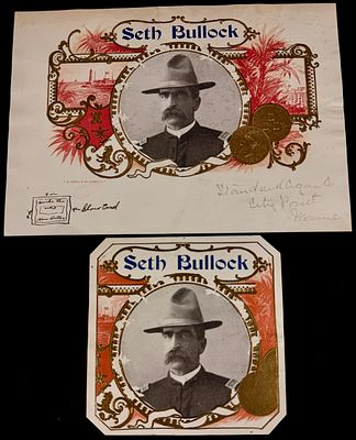 Two Seth Bullock Cigar Label Proofs from F.M. Howell & Co. Elmira NY. A pair of antique American 
