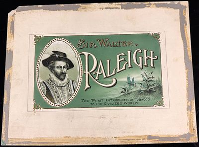 Antique Sir Walter Raleigh Cigar Label Proof by F. M. Howell & Co., Elmira, NY. A single antique 