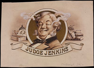 Original Preparatory Artwork for "Judge Jenkins" Cigar Label Proof, F. M. Howell Style. This is 