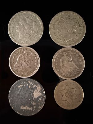 A Collection of 19th-Century United States Silver and Nickel Coins. A collection of 19th-century 