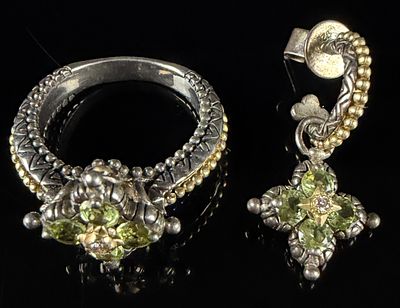 Two Barbara Bixby Sterling Silver and 18K Gold Peridot Jewelry Items. A Barbara Bixby sterling 