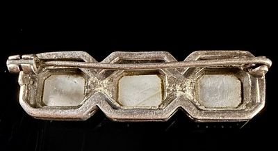 Art Deco Style Sterling Silver Mother of Pearl and Marcasite Triple Panel Bar Brooch. An Art 