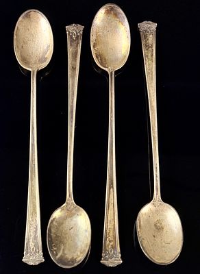 A Set of Four Heirloom Sterling Company Sheraton Pattern Sterling Silver Iced Tea Spoons. A set 