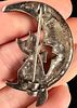 Sterling Silver and Marcasite Cat on Crescent Moon Figural Brooch. A sterling silver figural Image - 2