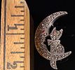 Sterling Silver and Marcasite Cat on Crescent Moon Figural Brooch. A sterling silver figural Image - 5