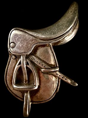 Sterling Silver English Riding Saddle Brooch. A sterling silver brooch cast in the form of an 