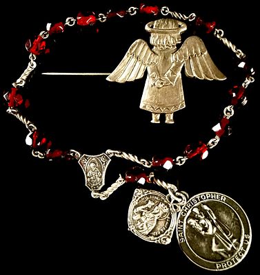 Two Sterling Silver Religious Items Including a Malco Devotional Chain and a JJC Angel Brooch. Th 