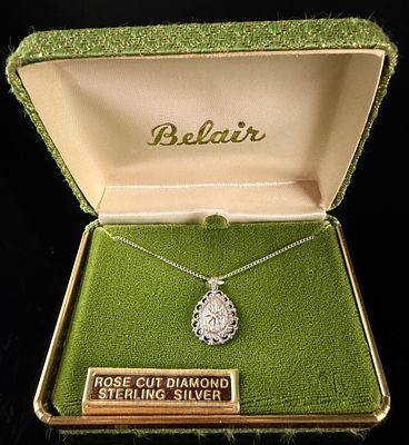 Belair Sterling Silver and Rose Cut Diamond Teardrop Pendant Necklace. This vintage pendant 