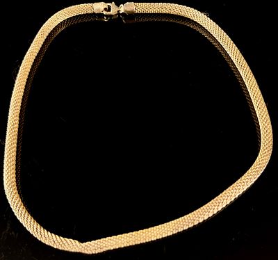 Gold Vermeil Sterling Silver Flat Woven Mesh Chain Necklace. This jewelry item is a flat woven 