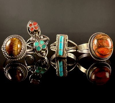 A Collection of Southwestern Sterling Silver and Gemstone Rings. This collection consists of 