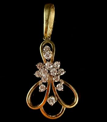 Effy 14 Karat Yellow Gold and Diamond Cluster Openwork Pendant. A 14 karat yellow gold pendant 