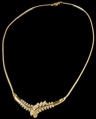 10K & 14K Yellow Gold and Diamond Chevron Diamond Necklace. 14K Gold and Marked Center element 