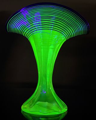 Kralik Threaded Uranium Glass Fan Vase. Fan-shaped vases is attributed to Kralik Constructed 