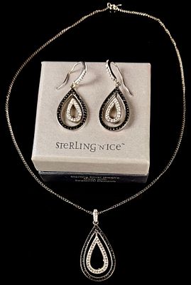 A Trio of Sterling 'N' Nice Sterling Silver and Swarovski Elements Black and Clear Teardrop 