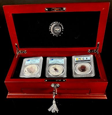 Three 2025 AU $1 Silver Coins PCGS MS69 Early Issue PCS Set. PCS Stamps &amp; Coins 2025 Early 
