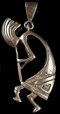 Bennett Sterling Silver Kokopelli Pendant. This large sterling silver pendant by Bennett depicts 