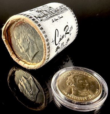 A Group of US $1 Coins Including a 1971-S Eisenhower Dollar Casino Roll and James Monroe 