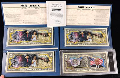 A Collection of US Trump Commemorative Colorized Two Dollar Bills. A collection of banknotes 