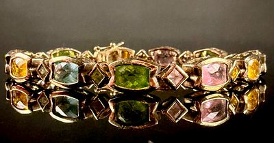 Ross-Simons Multi-Gemstone Vermeil Sterling Silver Link Bracelet. A multi-gemstone link bracelet 