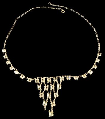 Vintage Sterling Silver and Square Cut Paste Fringe Necklace. This vintage fringe necklace is 