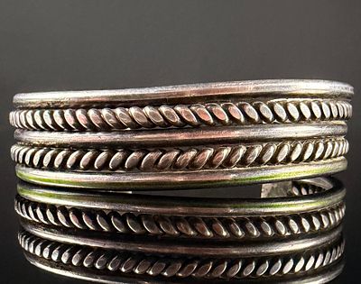 Navajo Sterling Silver Five-Row Twisted Wire Cuff Bracelet, Hallmark KH. This Navajo sterling 