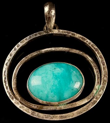 Chris Bales Modernist Sterling Silver and Amazonite Pendant. This modernist sterling silver 