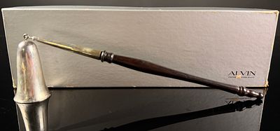 Alvin Sterling Silver and Wood Handle Candle Snuffer with Original Presentation Box. This candle 