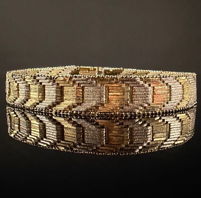 Milor Italian Sterling Silver Vermeil Wide Woven Appassionata Style Link Bracelet. An 