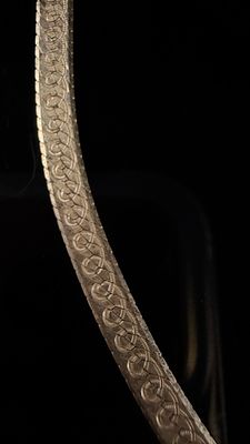 Milor Italian Sterling Silver Etched Herringbone Chain Necklace. This is a sterling silver 