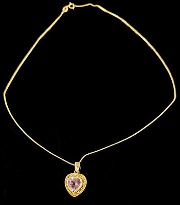 Sterling Silver Vermeil Amethyst and Marcasite Heart Pendant Necklace. This necklace features a 