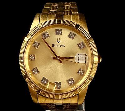 Bulova Men Gold-Tone Quartz Dress Watch Reference 97F43. Bulova men gold-tone dress watch 