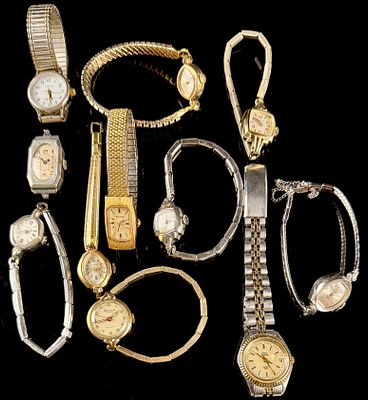 A Collection of 11 Vintage Ladies' Wristwatches Including Bulova, Gruen, Wittnauer, and Timex. Th 