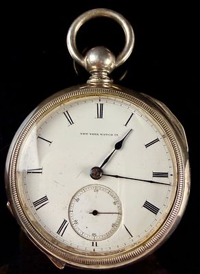 New York Watch Co. Novelty Grade Coin Silver Key-Wind Pocket Watch. This is an 18-size 