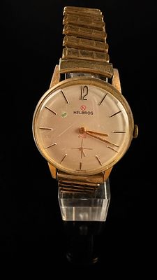 Vintage Helbros Gold Tone Manual Wind Wristwatch with Sub-Seconds Dial. A vintage Helbros 