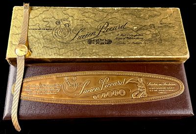 Lucien Piccard 14 Karat Yellow Gold Ladies Dress Watch with Gold Filled Band and Original Boxes. 