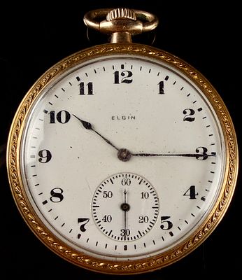 Elgin Grade 303 Size 12 10K Gold Filled 15 Jewel Open Face Pocket Watch. A vintage open-face 